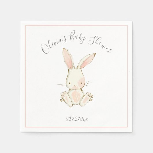 Serviette En Papier Baby shower fille lapin rose (Devant)