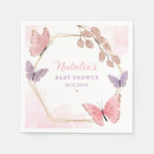 Serviette En Papier Baby shower Fille Papillon rose mou moderne (Devant)