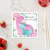 Serviette En Papier Baby shower fille Peony rose Turquoise Dinosaures (En situation)