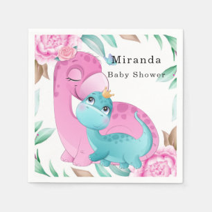 Serviette En Papier Baby shower fille Peony rose Turquoise Dinosaures