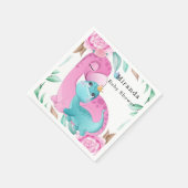 Serviette En Papier Baby shower fille Peony rose Turquoise Dinosaures (Coin)