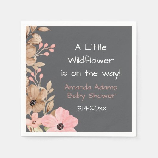 Serviette En Papier Baby Shower Fille Petite Fleur Sauvage Rose (Devant)