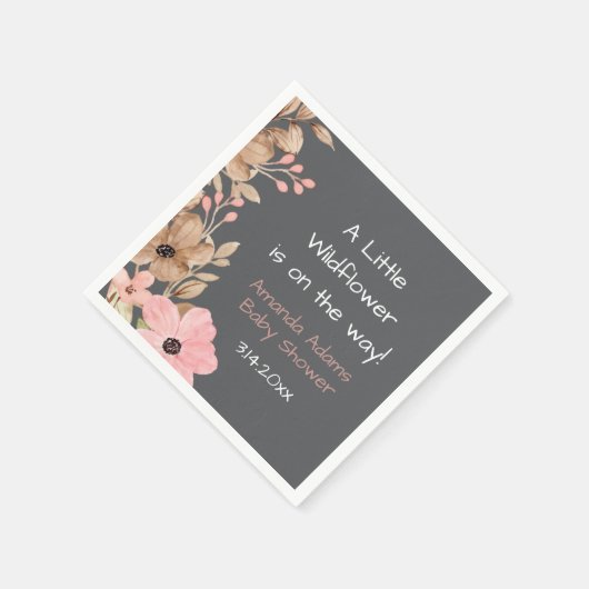 Serviette En Papier Baby Shower Fille Petite Fleur Sauvage Rose (Coin)