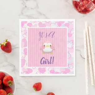 Serviette En Papier Baby shower fille Pingouin rose serviettes