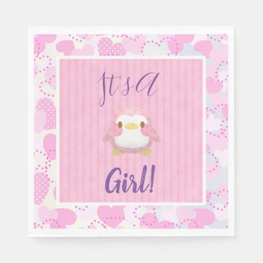 Serviette En Papier Baby shower fille Pingouin rose serviettes (Devant)