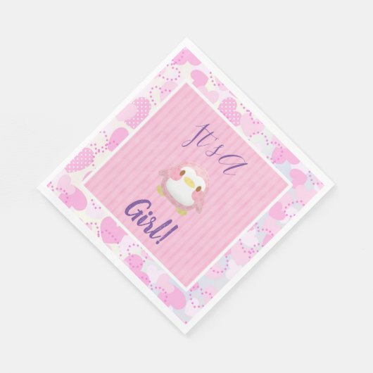 Serviette En Papier Baby shower fille Pingouin rose serviettes (Coin)