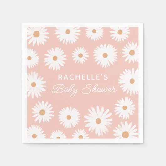 Serviette En Papier Baby shower Fille Rose Boho Daisy Floral (Devant)