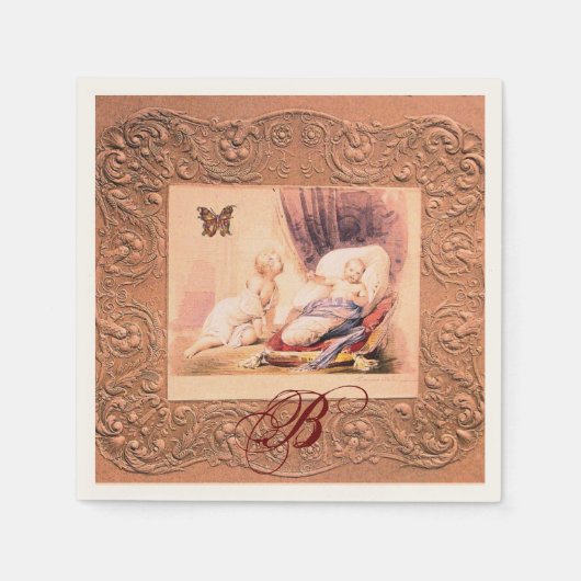 Serviette En Papier Baby shower FILLE ROSE, BOUTEILLE, MONOGRAMME FLOR (Devant)