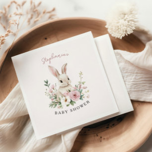 Serviette En Papier Baby Shower Fille Rose Lapin Vintage