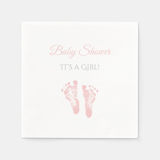 Serviette En Papier Baby shower Fille Simple Precious Empreintes roses (Devant)