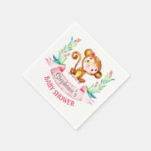 Serviette En Papier Baby shower fille singe aquarelle (Coin)