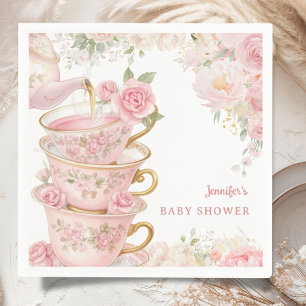 Serviette En Papier Baby Shower Fille Tea Party Rose Florale 