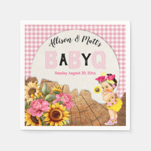 Serviette En Papier Baby Shower Fille Tournesols Roses Bébé Fête Barbe