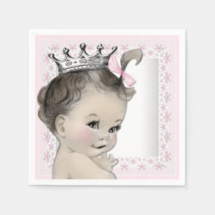 Serviette En Papier Baby Shower Fille Vintage Rose et Gris