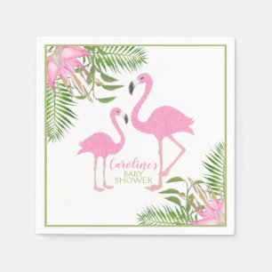 Serviette En Papier Baby shower Flamant rose Floral Aquarelle