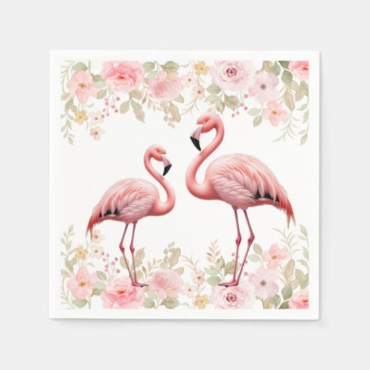 Serviette En Papier Baby shower Flamant rose rose floral élégant (Devant)
