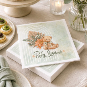 Serviette En Papier Baby Shower Fleur et Ours Genre Neutre