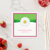 Serviette En Papier Baby Shower Fleur Rose Chaud & Points Verts (En situation)