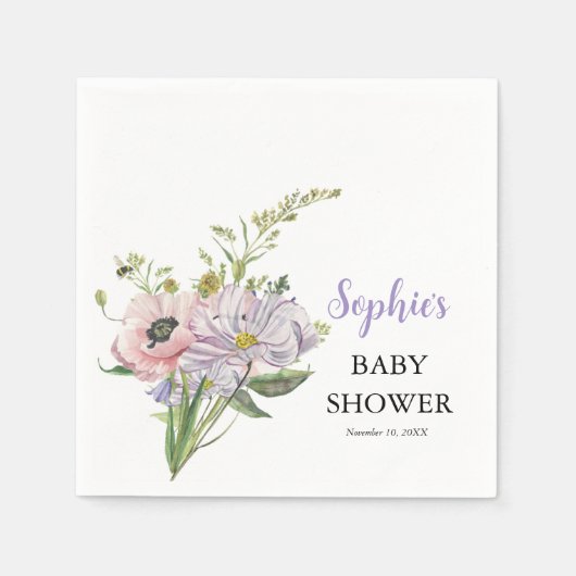 Serviette En Papier Baby shower fleur sauvage (Devant)