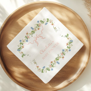 Serviette En Papier Baby shower fleur sauvage à cou rose