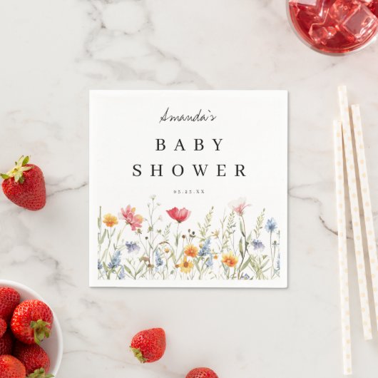 Serviette En Papier Baby shower Fleur sauvage aquarelle (En situation)