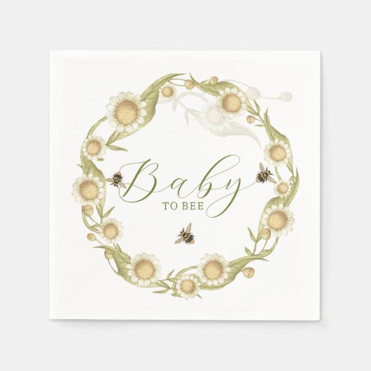 Serviette En Papier Baby shower fleur sauvage bébé à abeille (Devant)