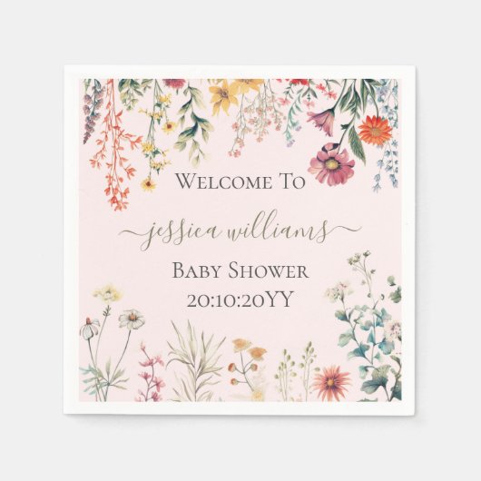 Serviette En Papier Baby shower Fleur sauvage bébé en fleurs (Devant)