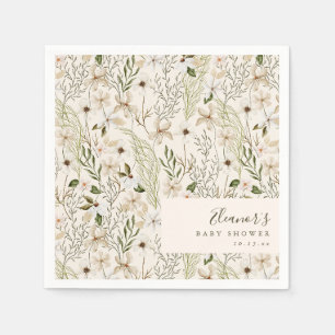 Serviette En Papier Baby Shower Fleur Sauvage Blanche Personnalisé Gen