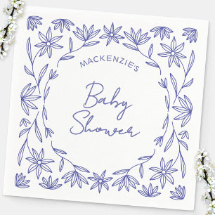 Serviette En Papier Baby-Shower Fleur Sauvage Bleu Méditerranéen