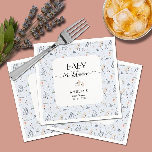 Serviette En Papier Baby shower fleur sauvage Blue Boy