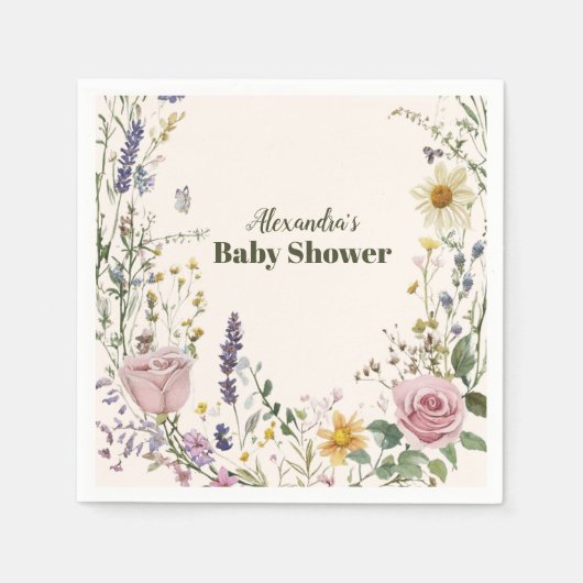 Serviette En Papier Baby shower Fleur sauvage Boho Chic (Devant)