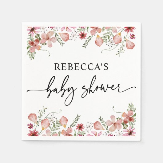 Serviette En Papier Baby shower Fleur sauvage Boho Chic Rose (Devant)