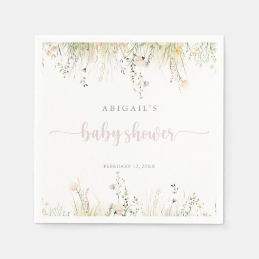 Serviette En Papier Baby shower Fleur sauvage Boho vert serviettes (Devant)