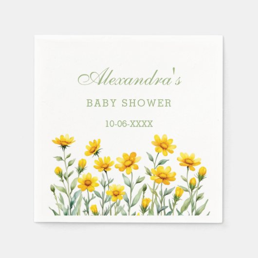 Serviette En Papier Baby shower Fleur sauvage chic Boho jaune (Devant)