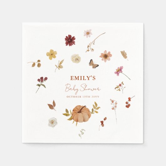 Serviette En Papier Baby shower Fleur sauvage Citrouille d'automne (Devant)