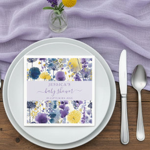 Serviette En Papier Baby shower Fleur sauvage couleur jaune violet