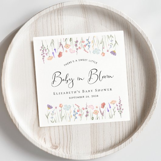 Serviette En Papier Baby shower Fleur sauvage d'aquarelle bébé en fleu