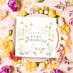Serviette En Papier Baby shower fleur sauvage d'aquarelle de papillon