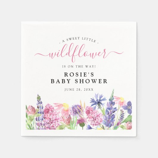 Serviette En Papier Baby shower Fleur sauvage d'aquarelle douce (Devant)