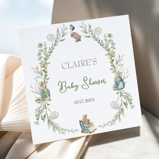 Serviette En Papier Baby shower Fleur sauvage d'aquarelle Peter Rabbit