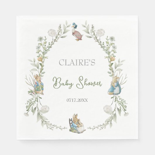 Serviette En Papier Baby shower Fleur sauvage d'aquarelle Peter Rabbit (Devant)