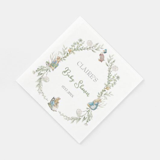 Serviette En Papier Baby shower Fleur sauvage d'aquarelle Peter Rabbit (Coin)