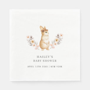 Serviette En Papier Baby shower Fleur sauvage de lapin neutre pour les