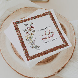 Serviette En Papier Baby Shower Fleur Sauvage en Terracotta