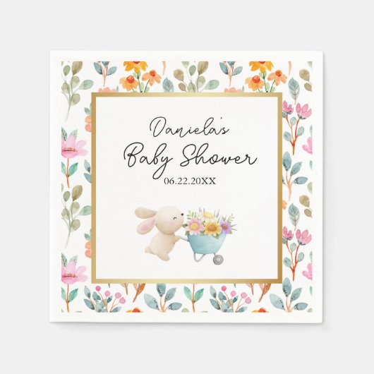 Serviette En Papier Baby shower Fleur sauvage mignon Petit Lapin (Devant)