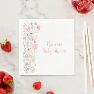 Serviette En Papier Baby shower Fleur sauvage Pink Pastel