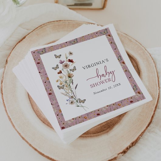 Serviette En Papier Baby shower Fleur sauvage rose