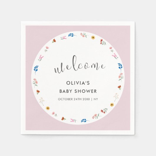 Serviette En Papier Baby shower Fleur sauvage rose moderne minuscule A (Devant)