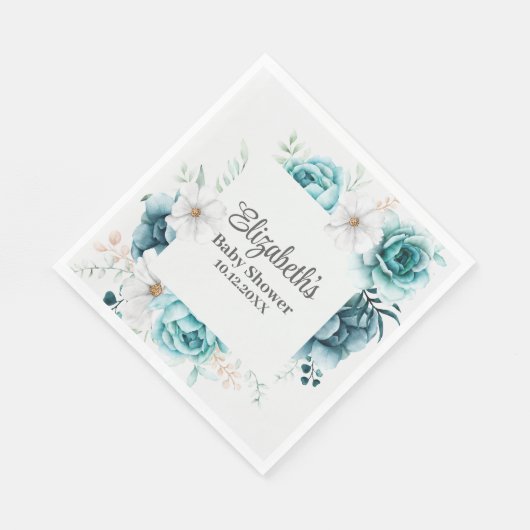 Serviette En Papier Baby shower Fleur sauvage Turquoise Boho (Coin)