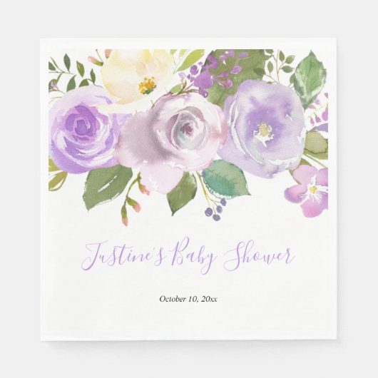 Serviette En Papier Baby shower fleuri à ressort de lavande violette (Devant)